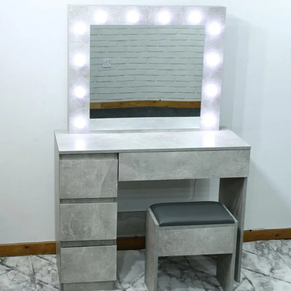 Portland 4 Drawer Dressing Table Set with LED Mirror - Grey