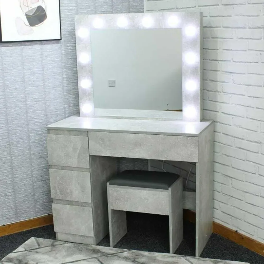 Portland 4 Drawer Dressing Table Set with LED Mirror - Grey image