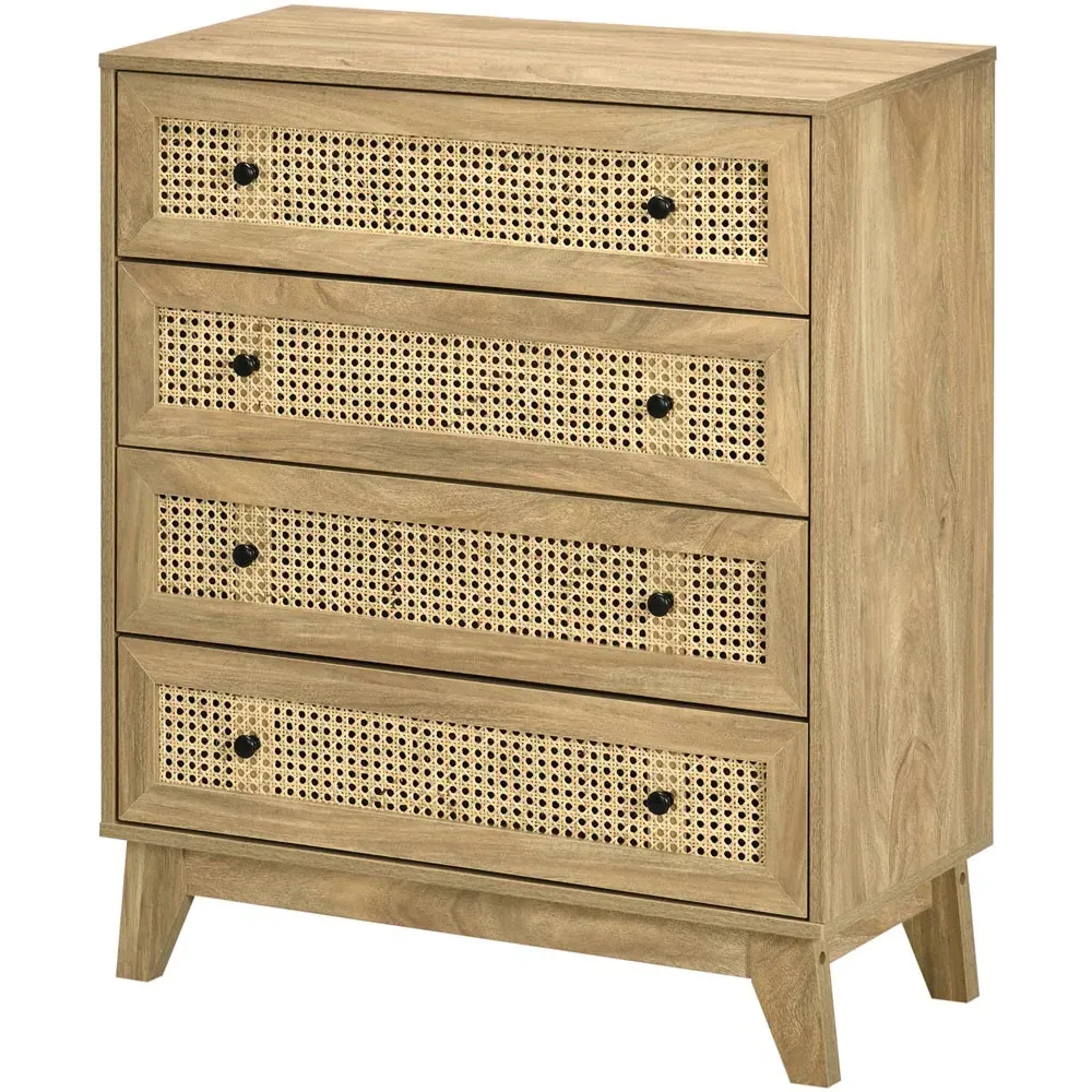 Portland 4 Drawer Storage Cabinet with Rattan - Brown
