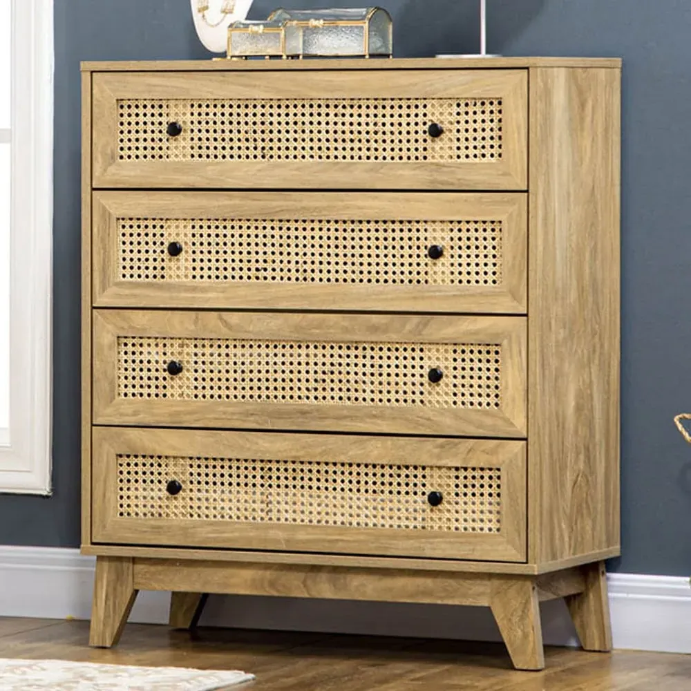 Portland 4 Drawer Storage Cabinet with Rattan - Brown image