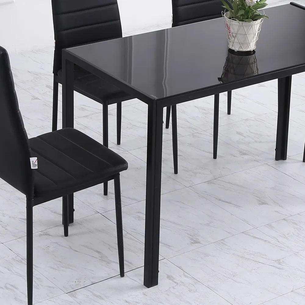Portland 4-Seater Dining Table - Black, Tempered Glass