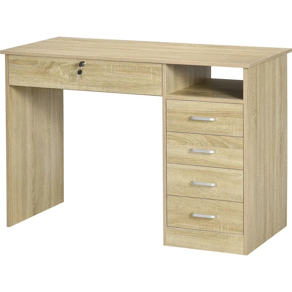 Portland 5 Drawer Computer Desk - Brown, Oak