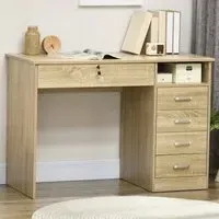 Portland 5 Drawer Computer Desk - Brown, Oak