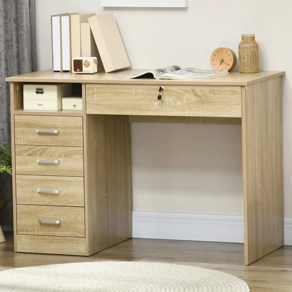Portland 5 Drawer Computer Desk - Brown, Oak image