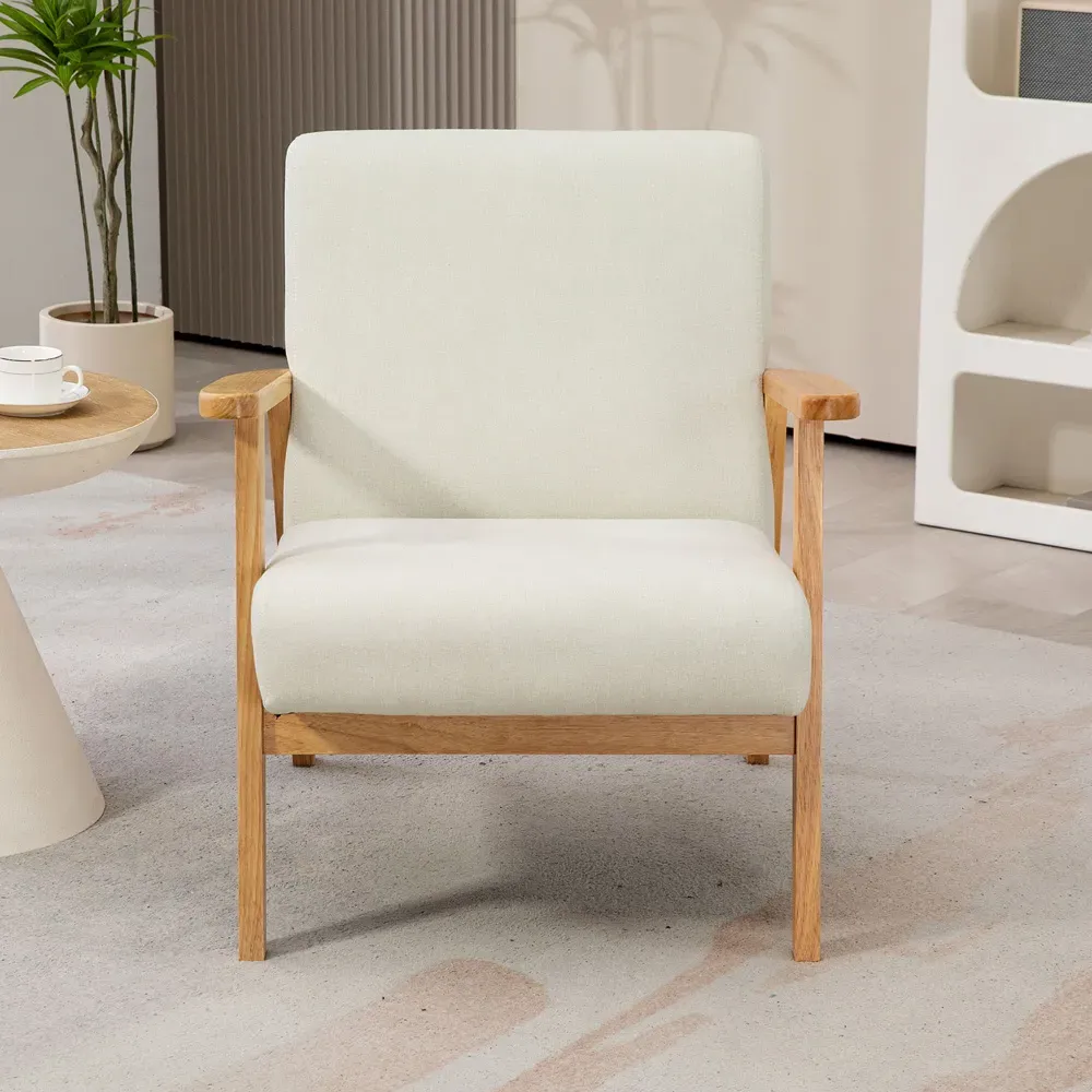 Portland Accent Chair - Cream, Rubber Wood