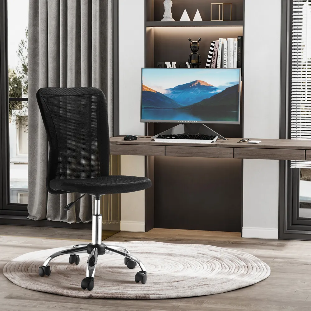 Portland Armless Swivel Office Chair - Black, Mesh