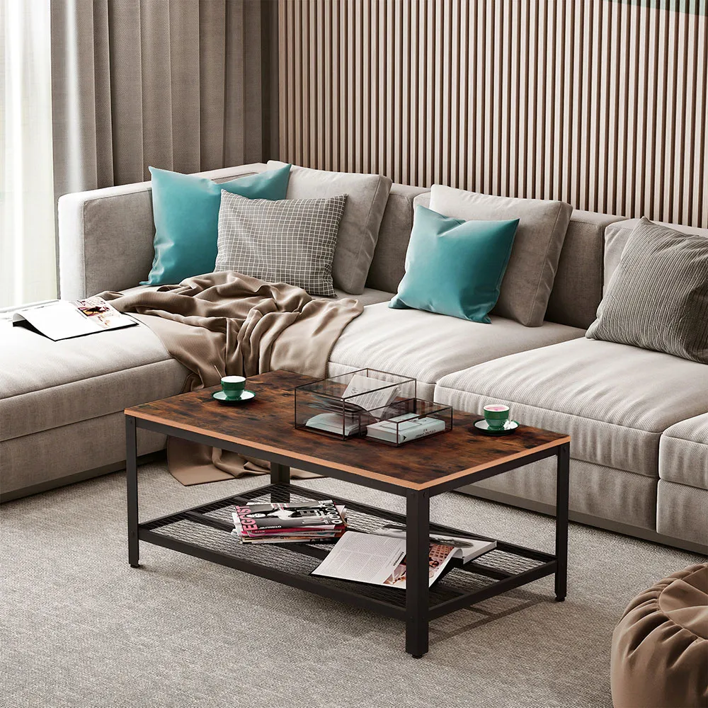 Portland Coffee Table with Storage - Chestnut, Steel