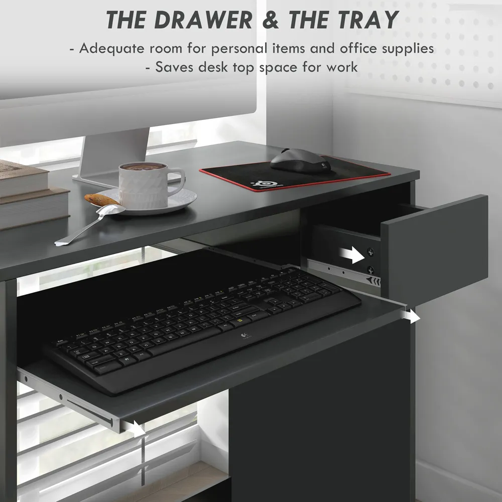 Portland Compact Computer Desk with Storage - Grey, Oak