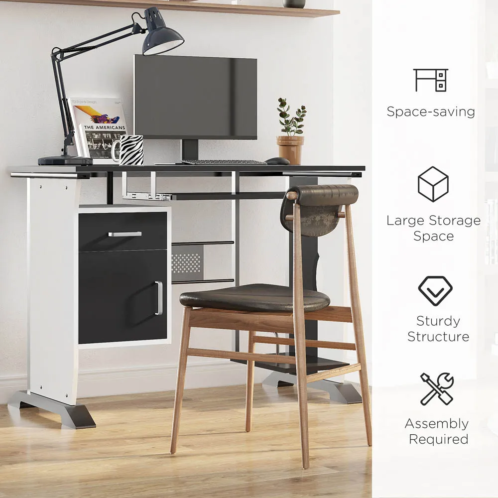 Portland Computer Desk with Sliding Tray - White, Black