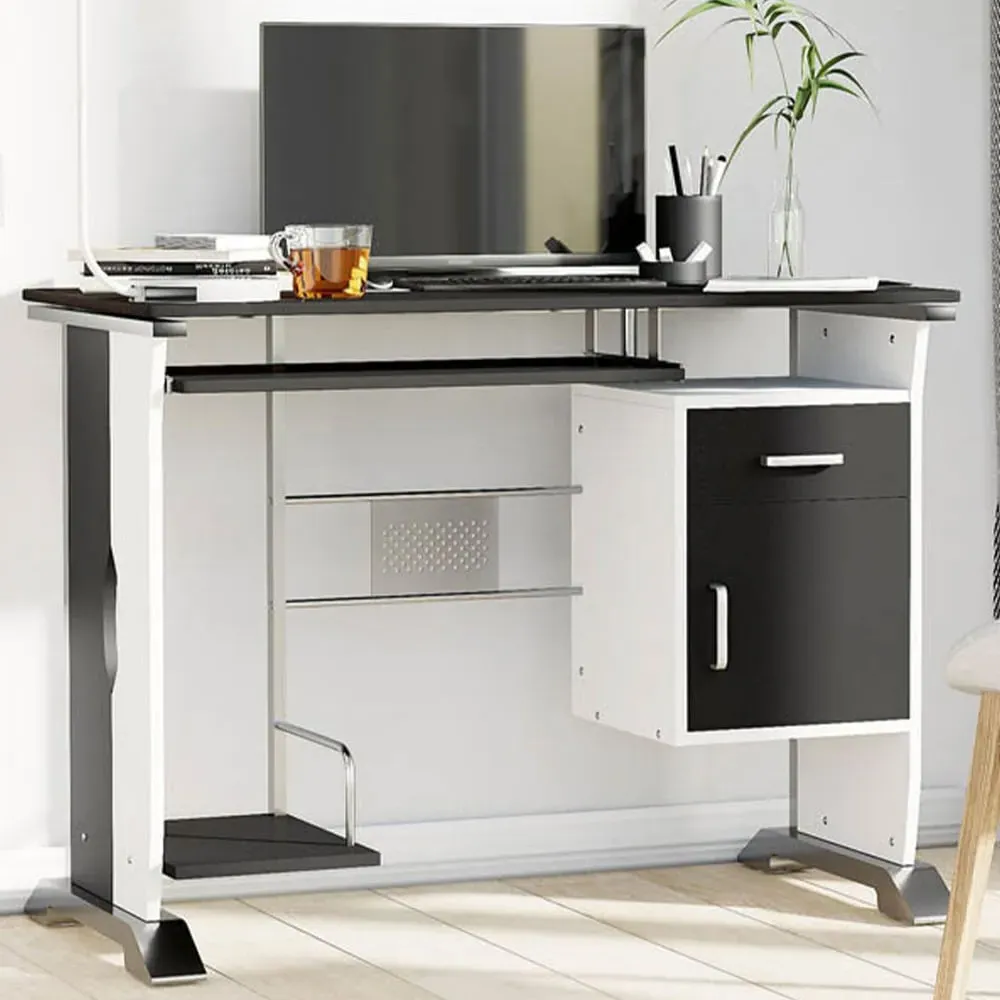 Portland Computer Desk with Sliding Tray - White, Black image