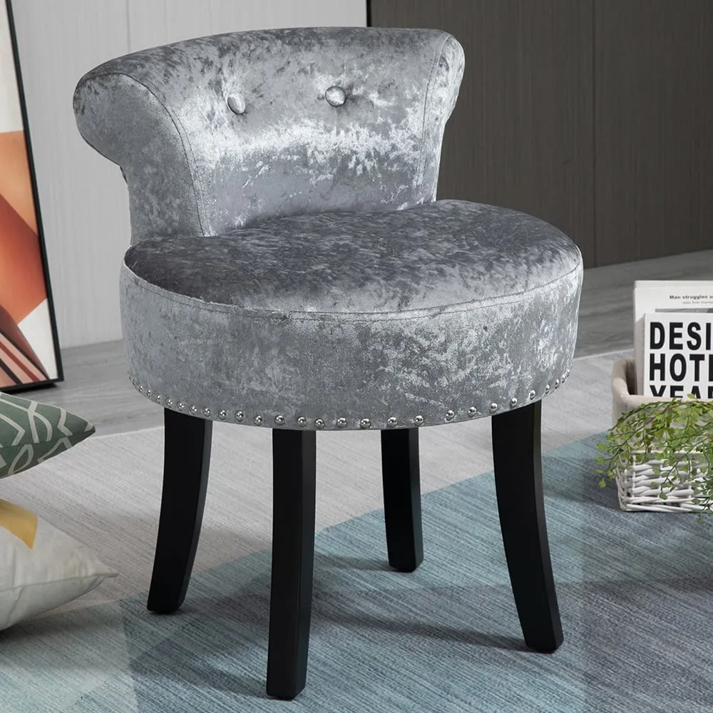 Portland Dressing Table Stool - Grey, Velvet
