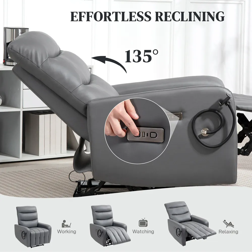 Portland Electric Recliner Chair with USB Ports - Grey