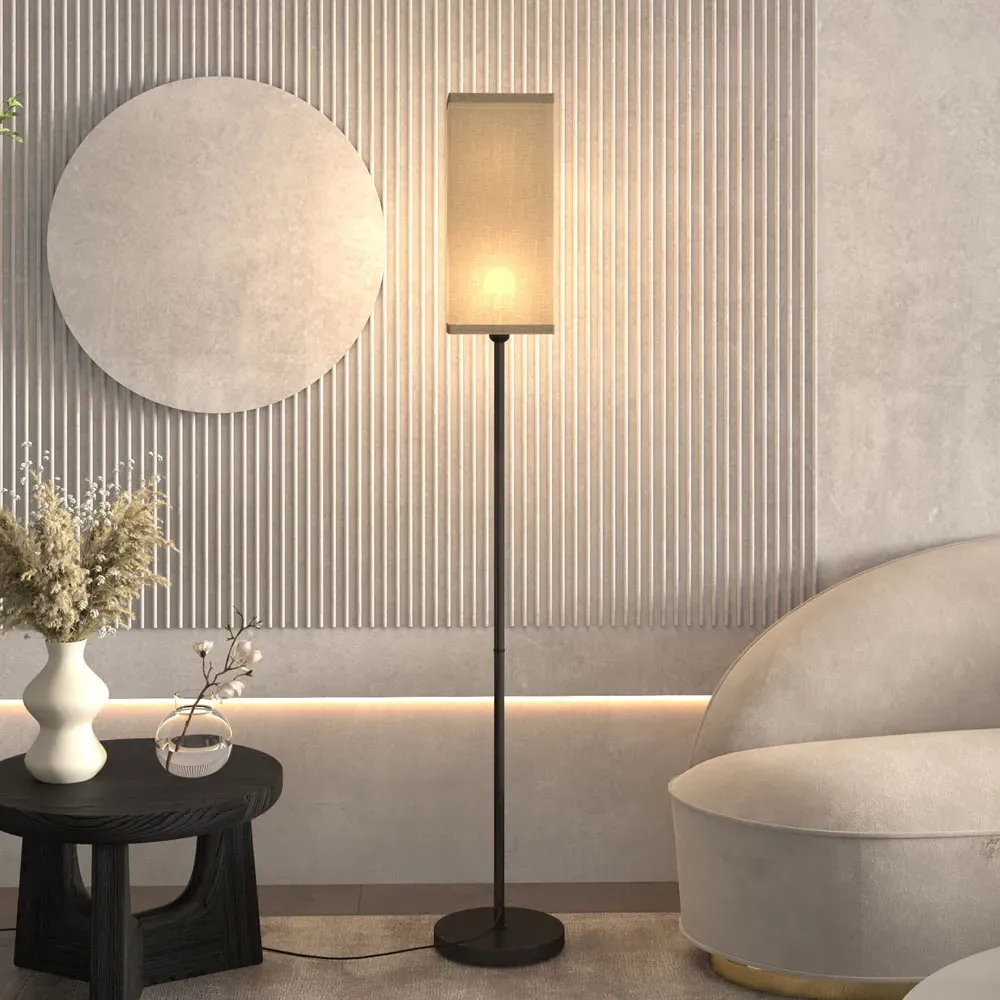 Portland Floor Lamp with Linen Shade - Black