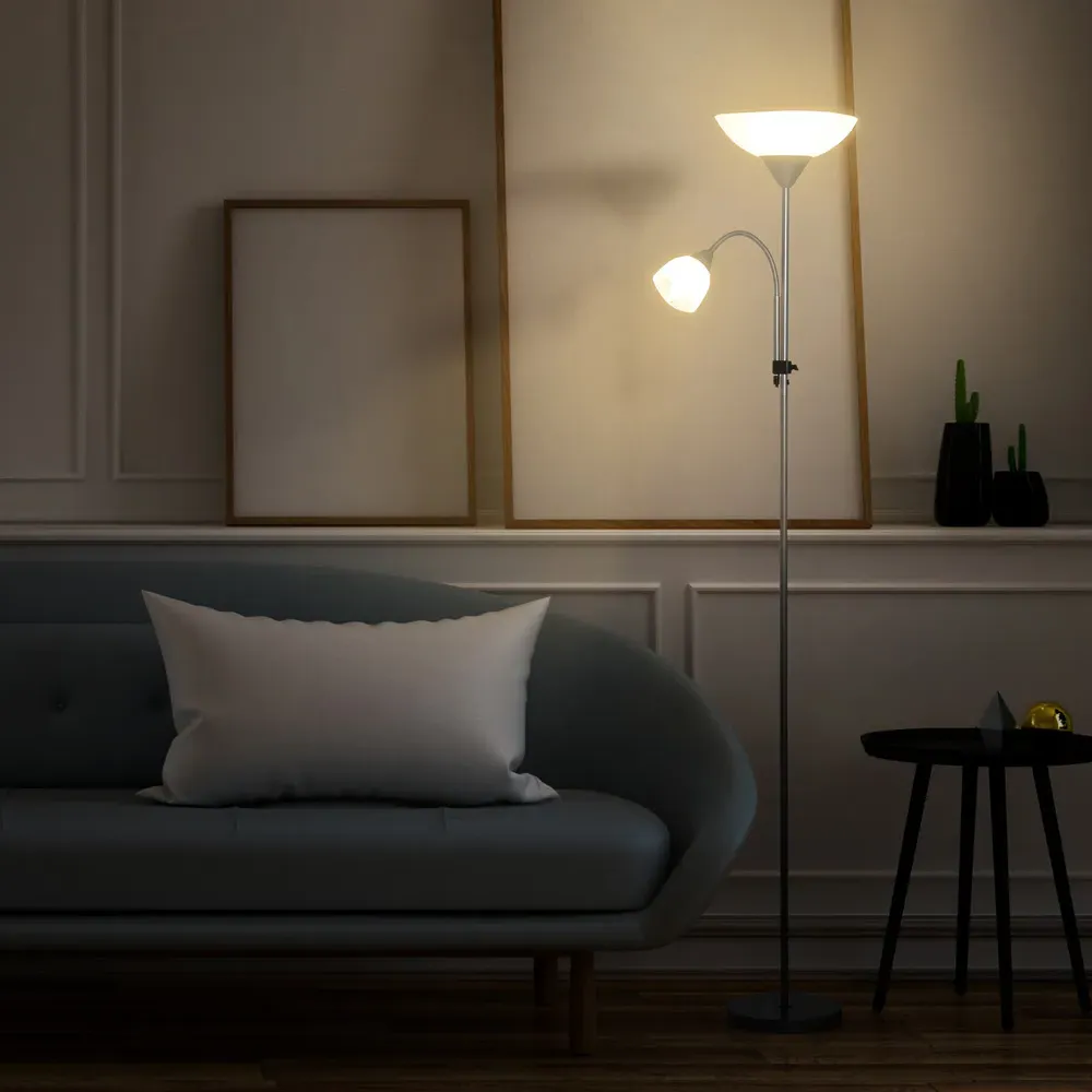 Portland Floor Reading Lamp with Adjustable Arms - Silver