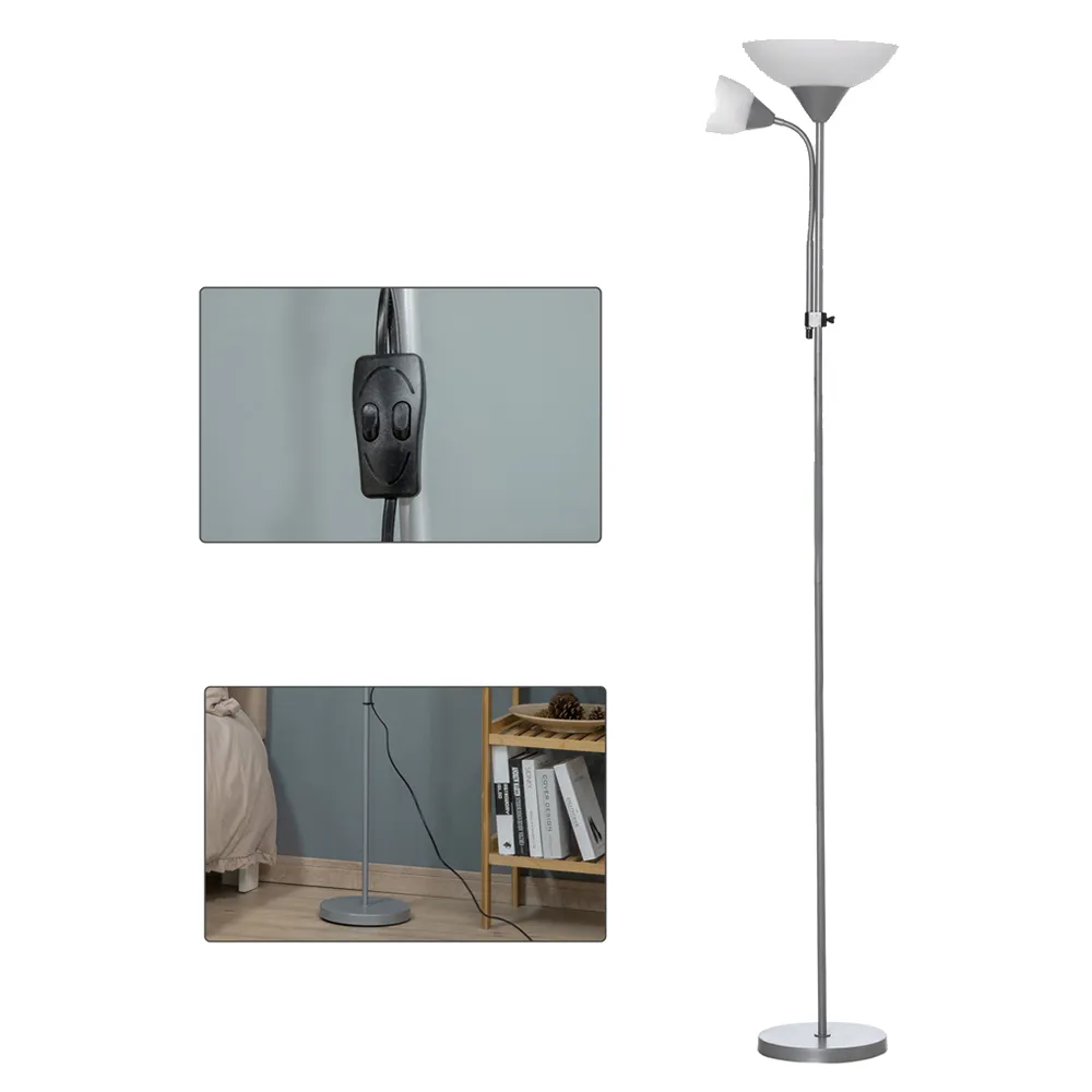 Portland Floor Reading Lamp with Adjustable Arms - Silver