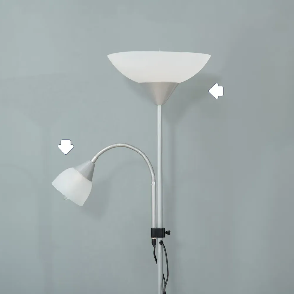 Portland Floor Reading Lamp with Adjustable Arms - Silver