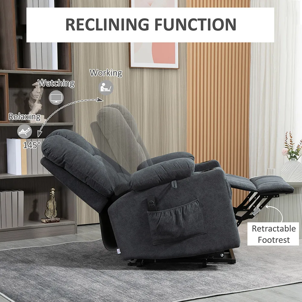 Portland Oversized Riser Recliner Chair with Remote - Black, Linen