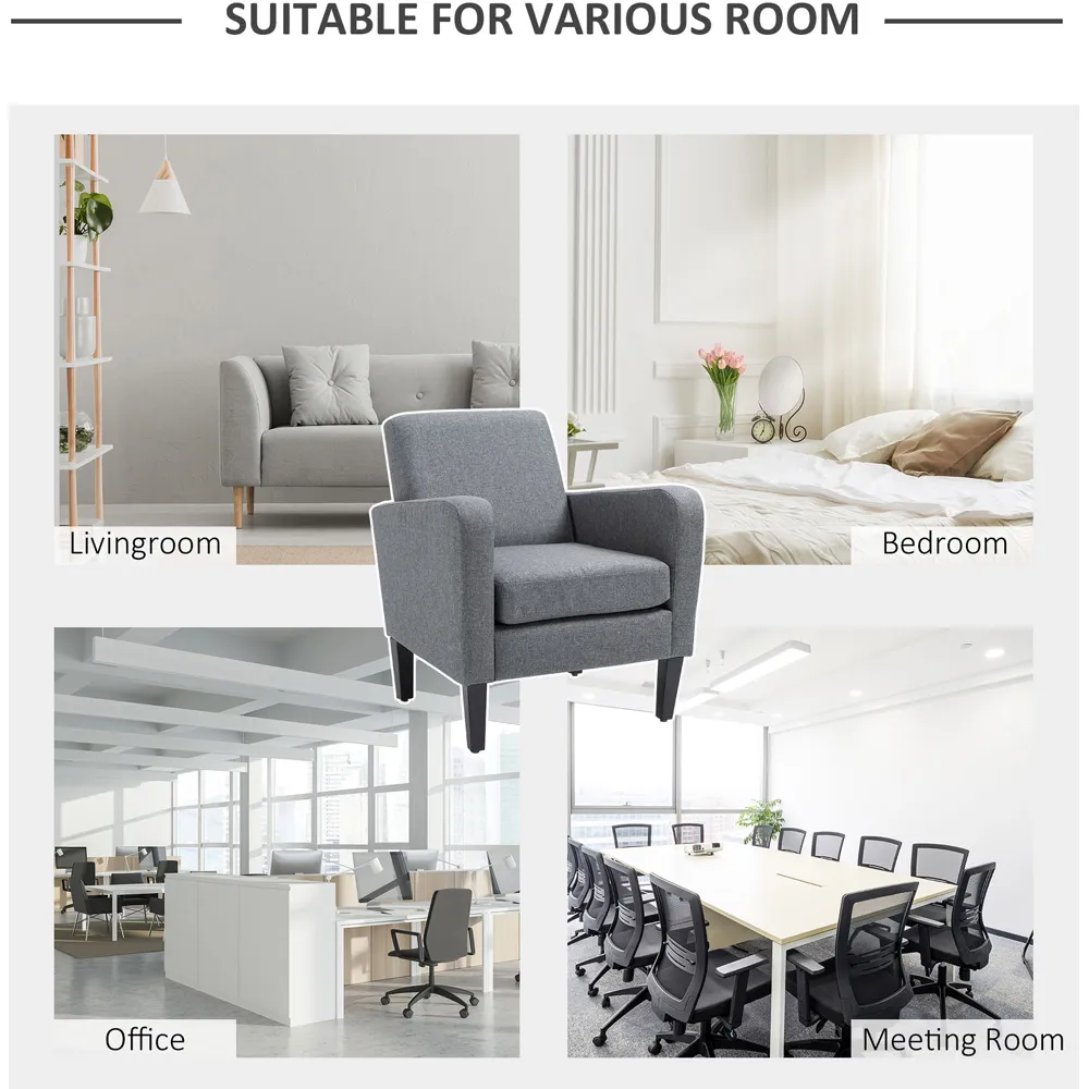 Portland Padded Seat Armchair - Grey, Linen