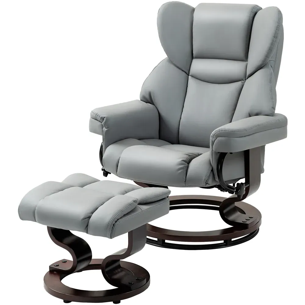 Portland Recliner Armchair with Footrest - Grey, PU Leather