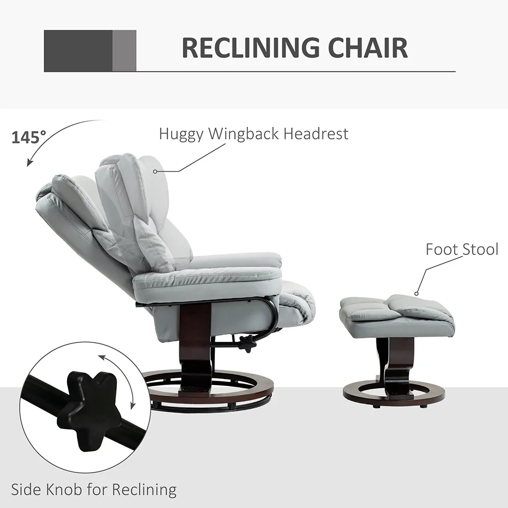 Portland Recliner Armchair with Footrest - Grey, PU Leather