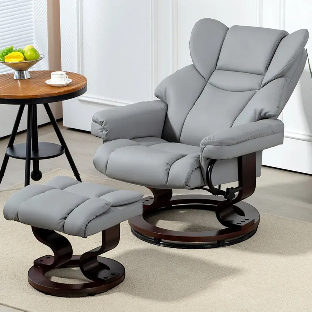 Portland Recliner Armchair with Footrest - Grey, PU Leather