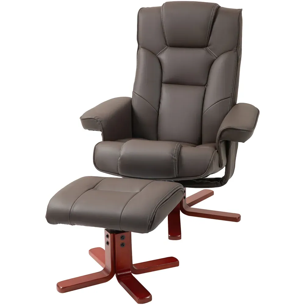Portland Recliner Armchair with Footstool - Brown, PU Leather
