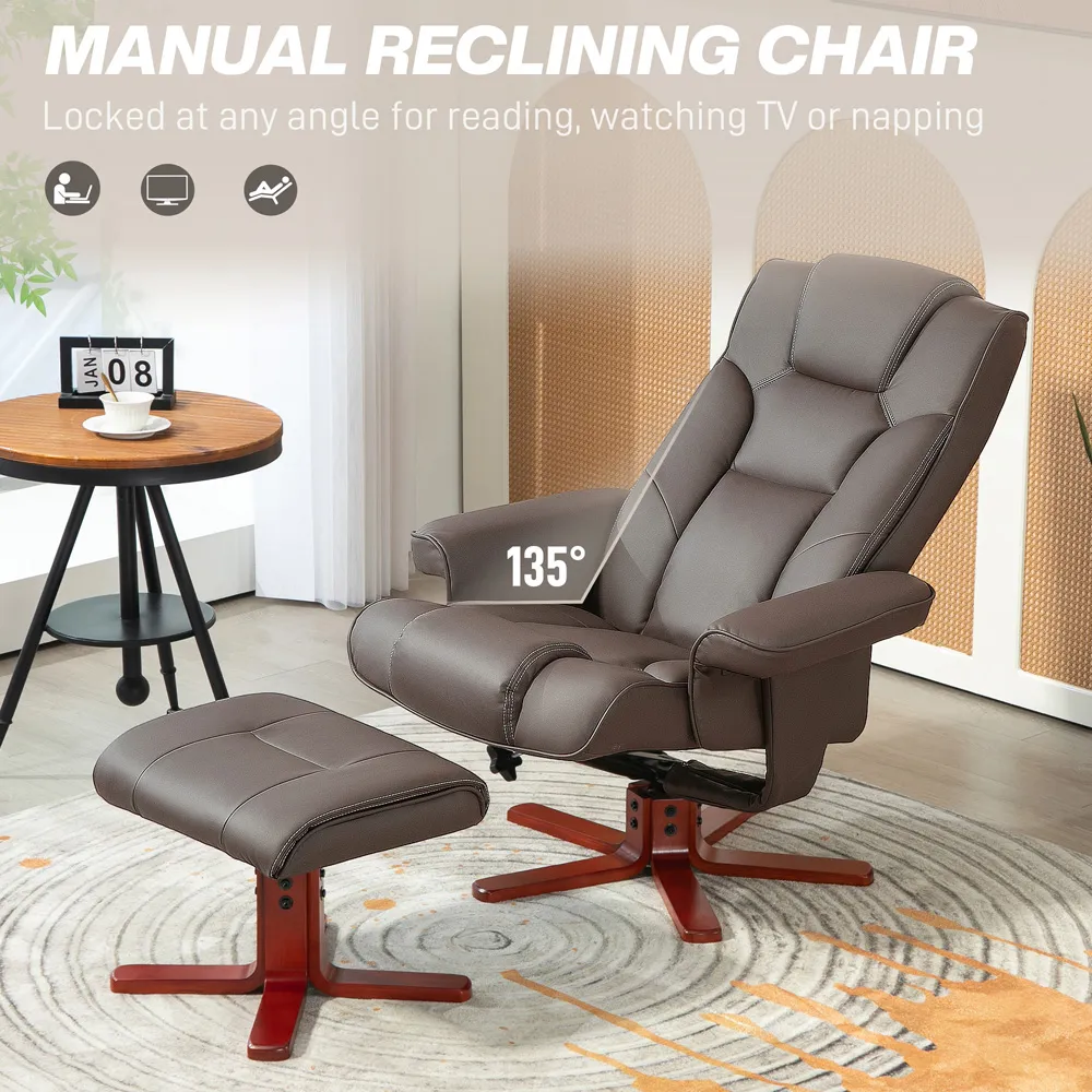 Portland Recliner Armchair with Footstool - Brown, PU Leather
