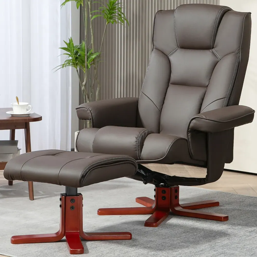 Portland Recliner Armchair with Footstool - Brown, PU Leather image