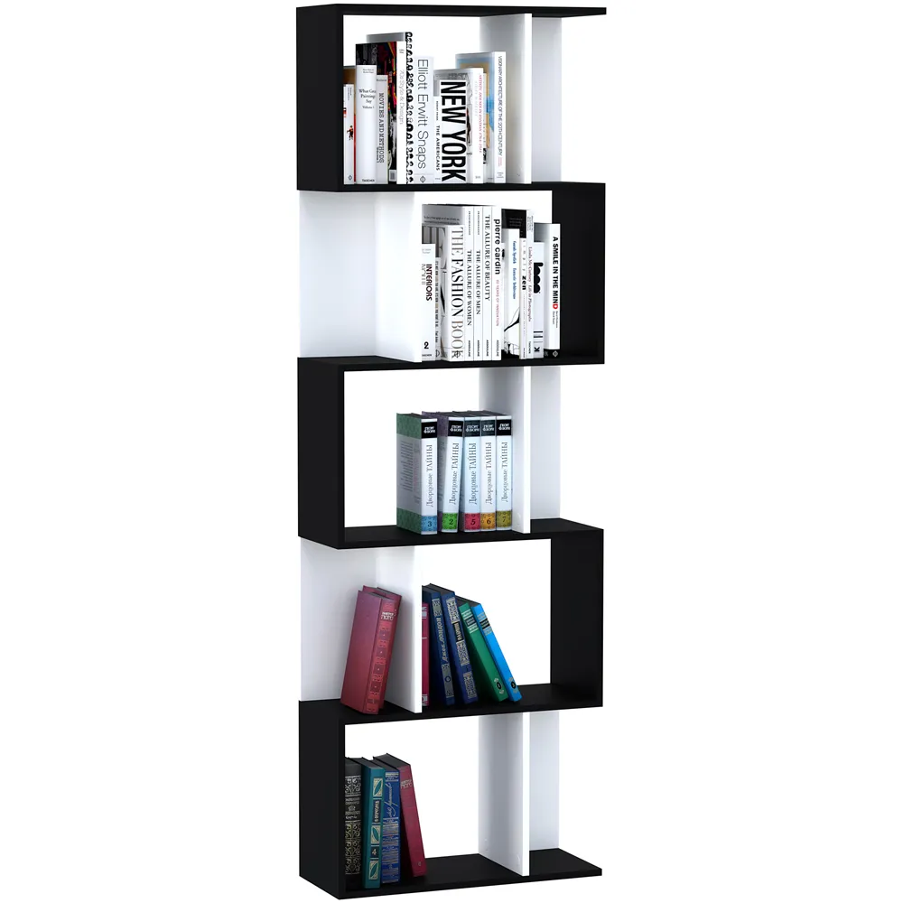 Portland S-Shape 5 Shelf Bookshelf - Black