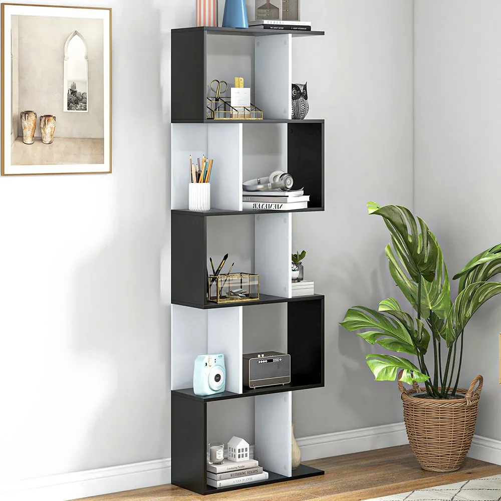 Portland S-Shape 5 Shelf Bookshelf - Black