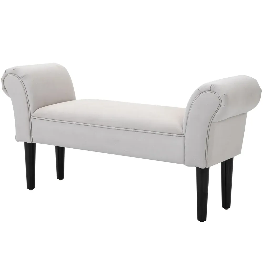 Portland Small Upholstered Bench - Grey, Linen