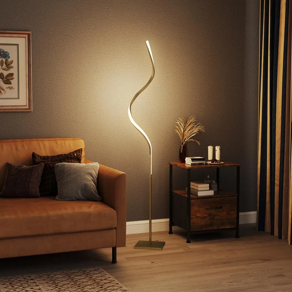 Portland Spiral Twist LED Floor Lamp - Gold