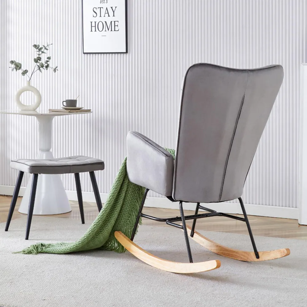 Portland Spring Rocking Chair with Footstool - Grey, Velvet