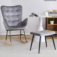 Portland Spring Rocking Chair with Footstool - Grey, Velvet