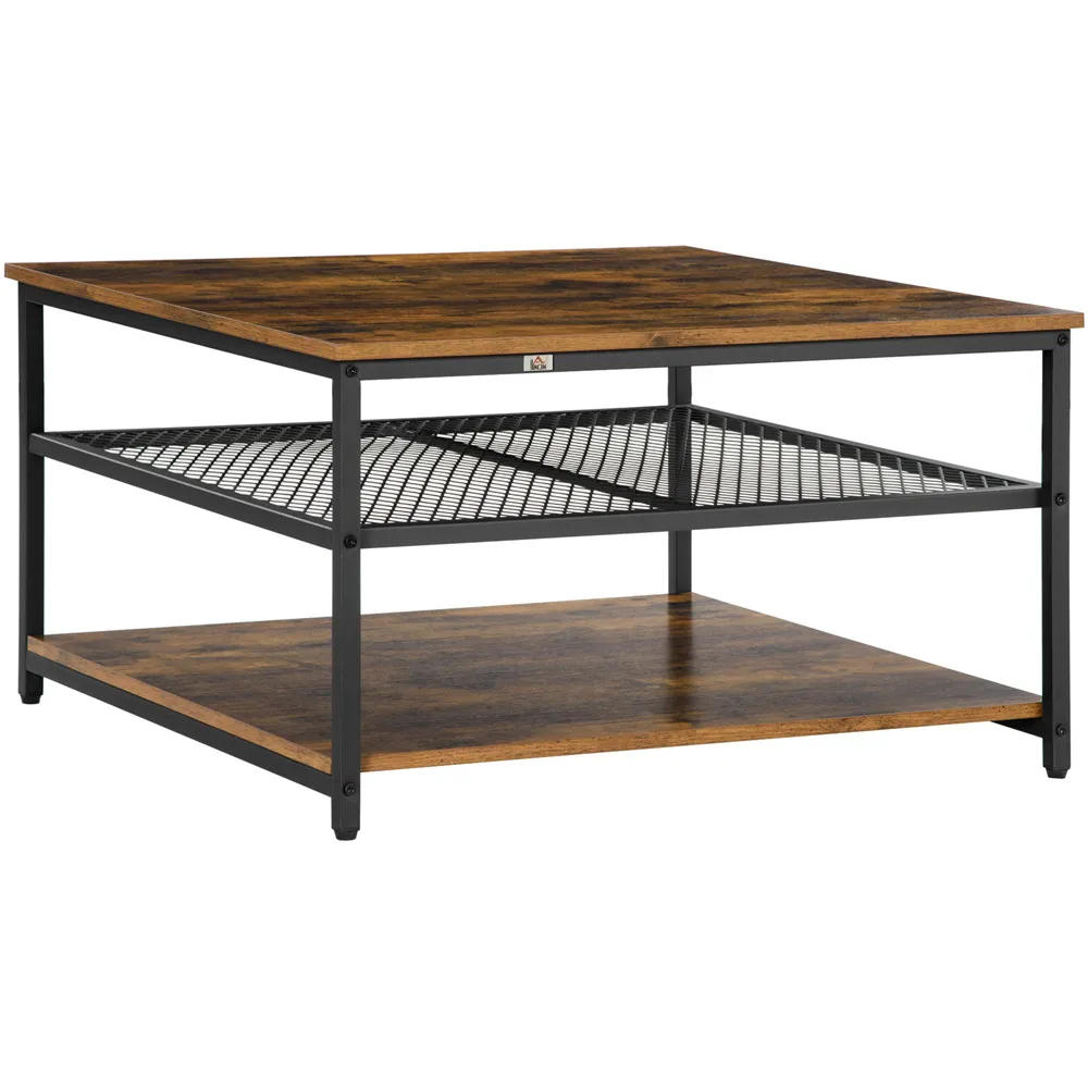 Portland Square Coffee Table with Storage - Brown