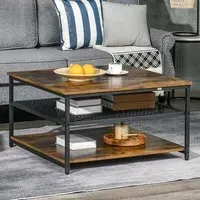 Portland Square Coffee Table with Storage - Brown