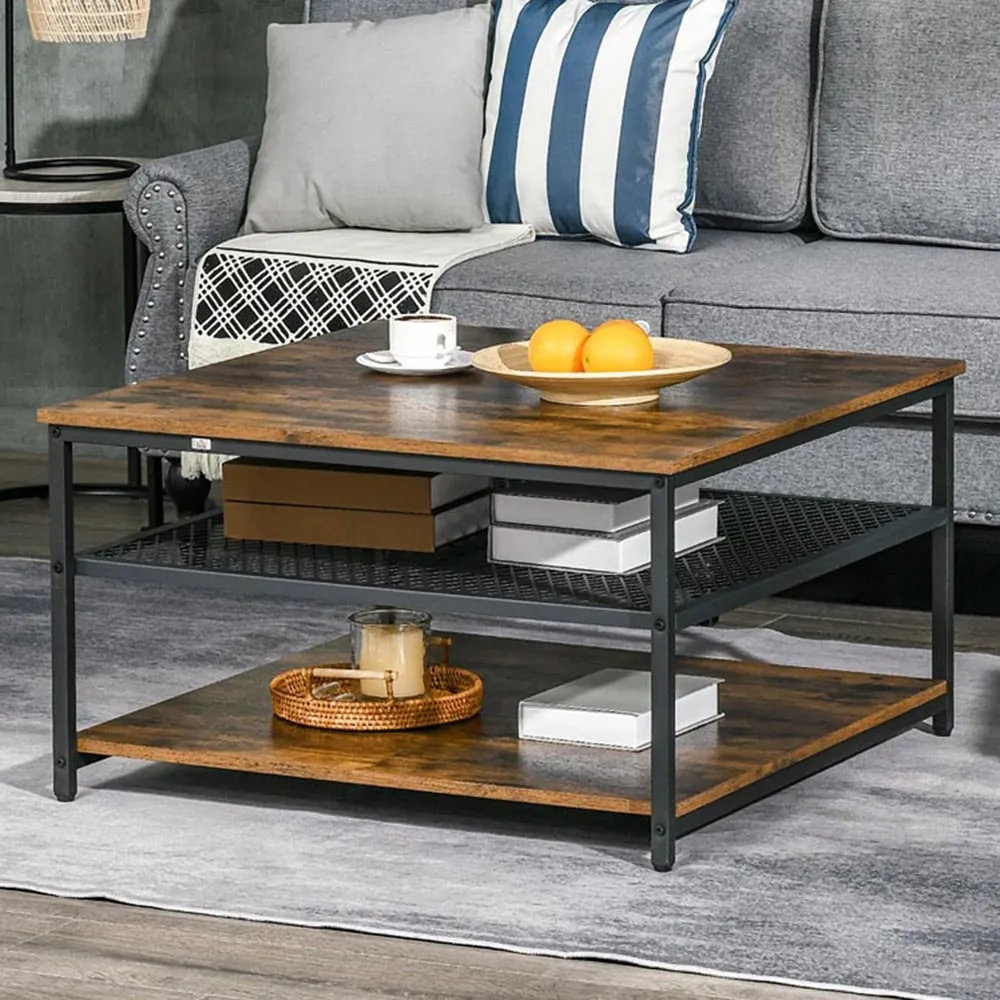 Portland Square Coffee Table with Storage - Brown image