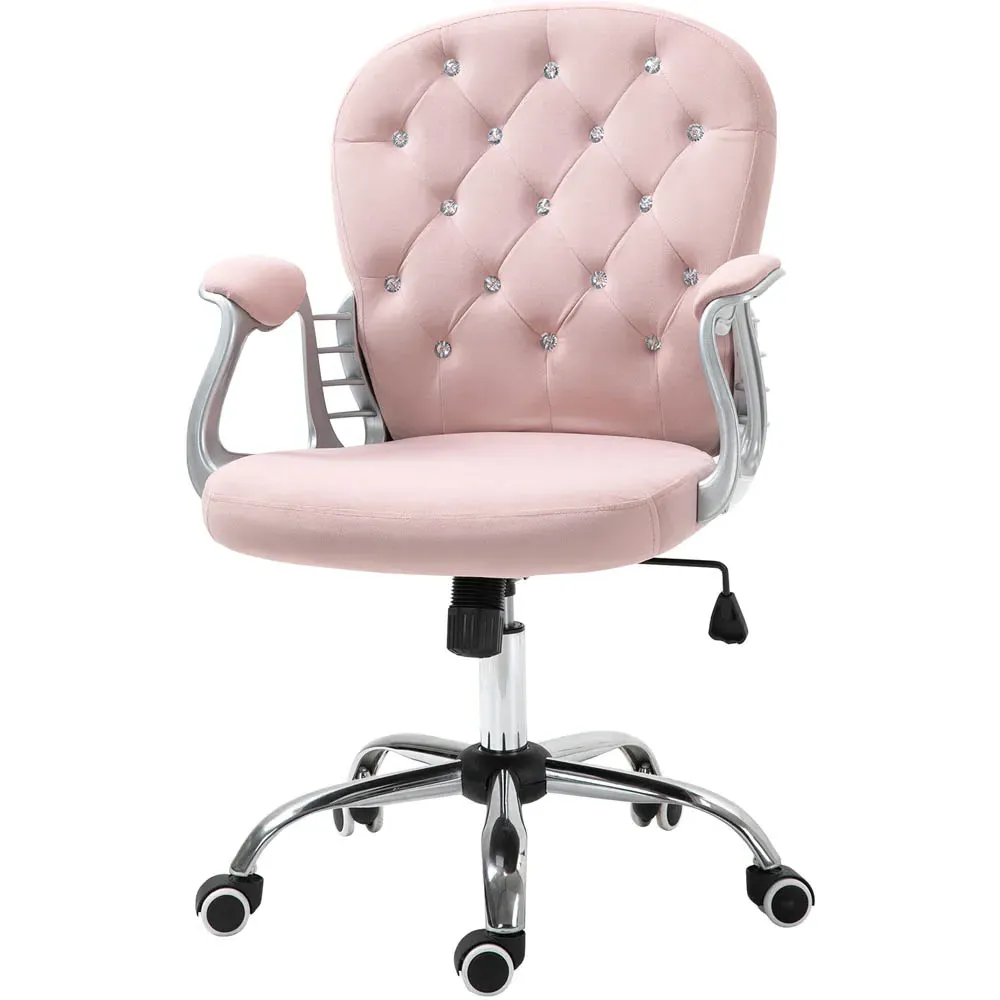 Portland Swivel Office Chair with Diamantes - Pink, Velour