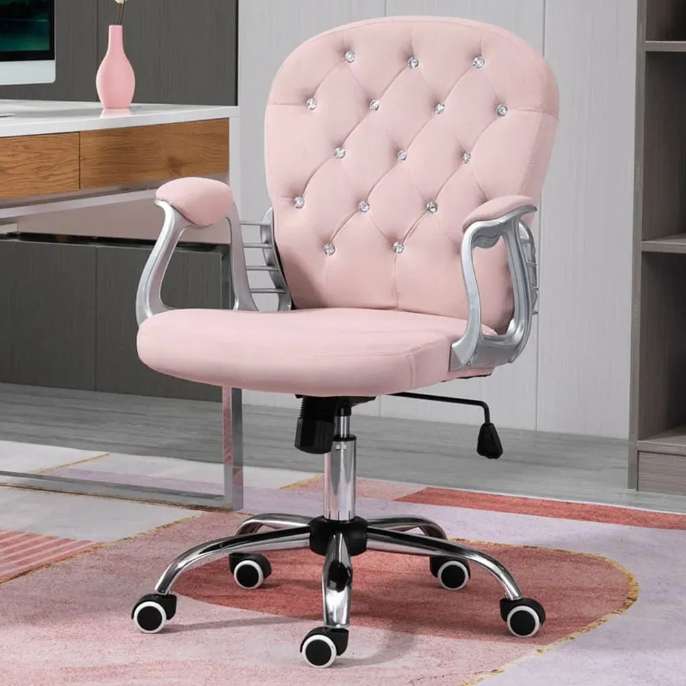 Portland Swivel Office Chair with Diamantes - Pink, Velour image