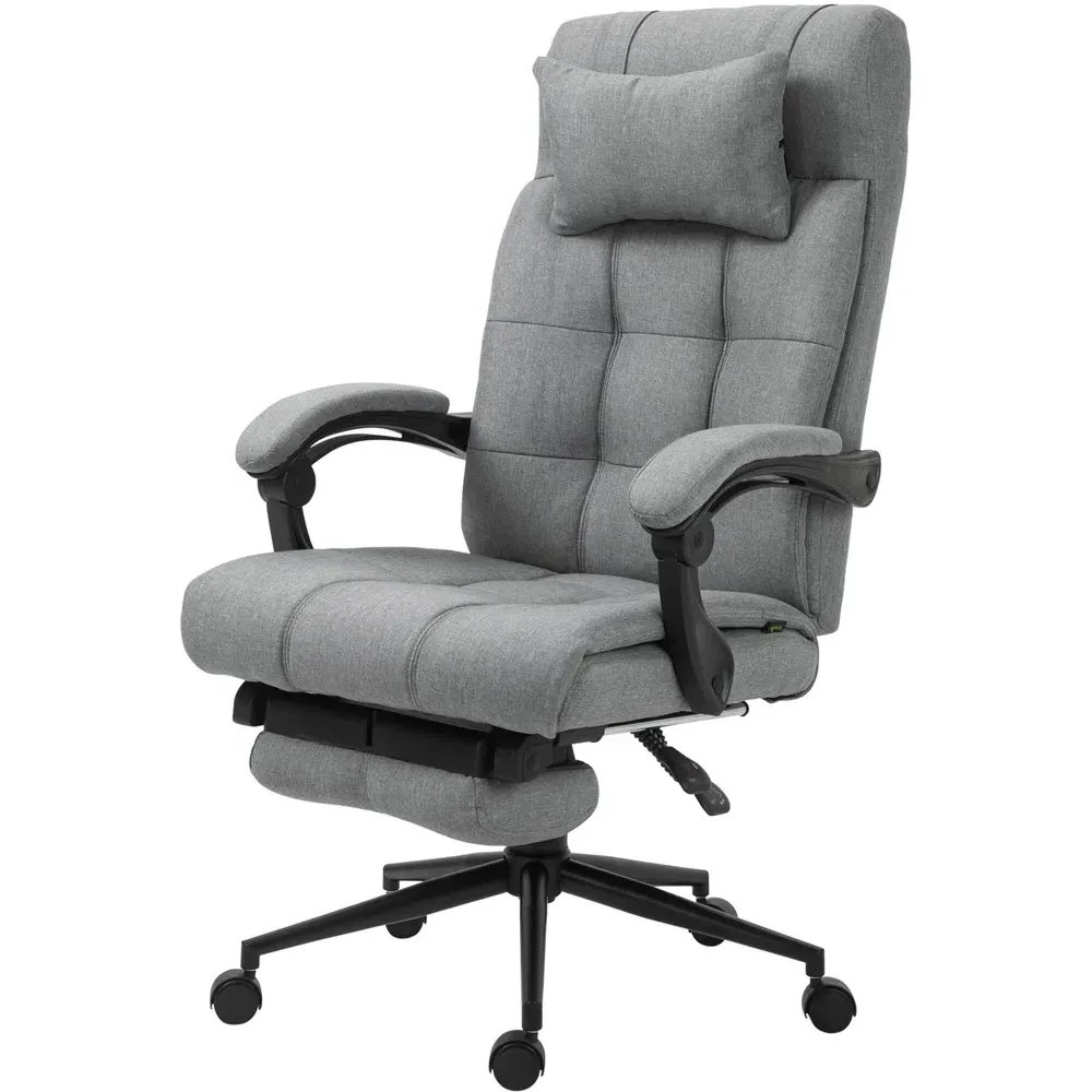 Portland Swivel Office Chair with Footrest - Light Grey, Linen