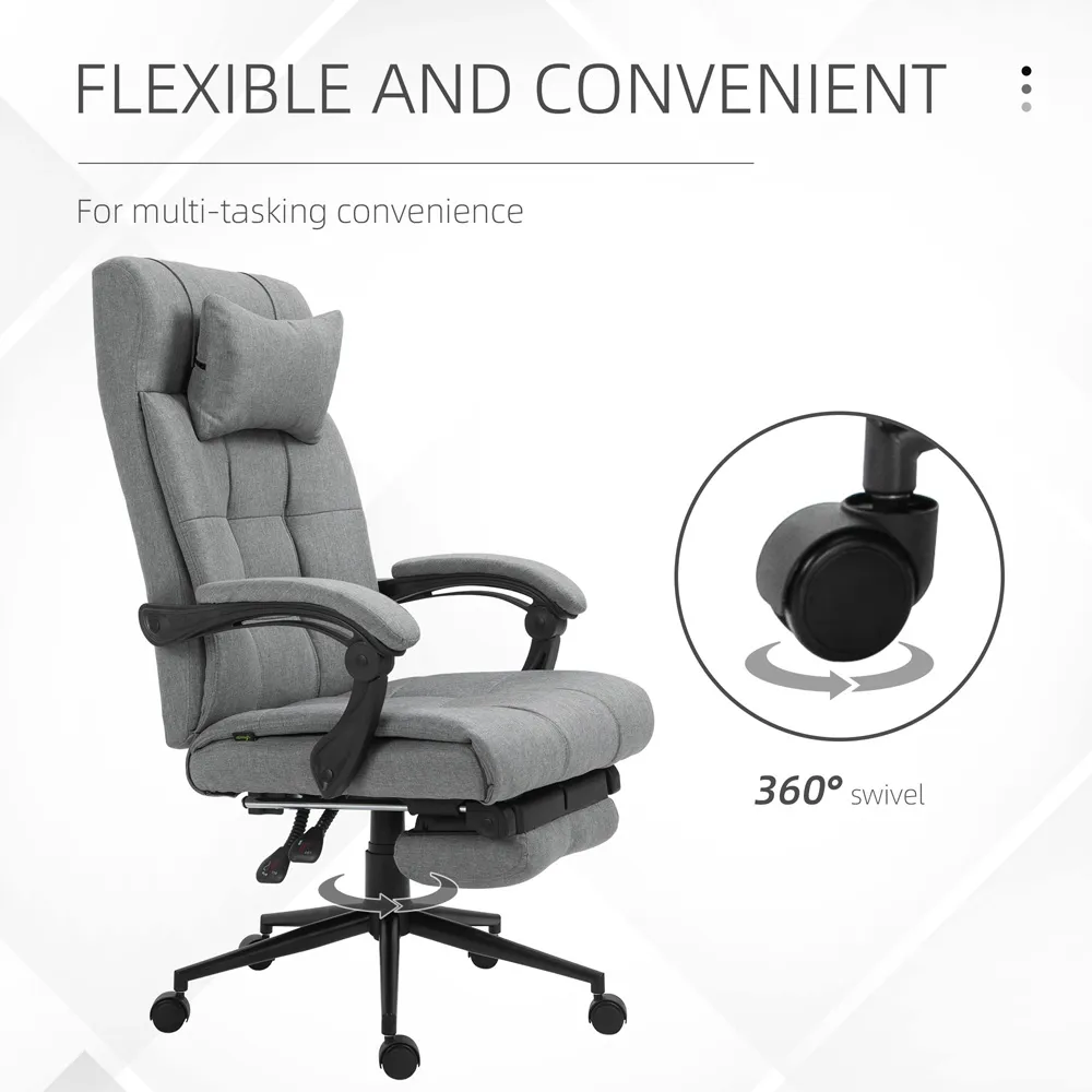 Portland Swivel Office Chair with Footrest - Light Grey, Linen