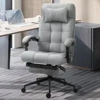Portland Swivel Office Chair with Footrest - Light Grey, Linen