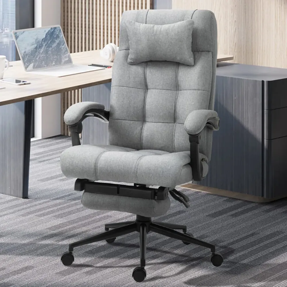 Portland Swivel Office Chair with Footrest - Light Grey, Linen image