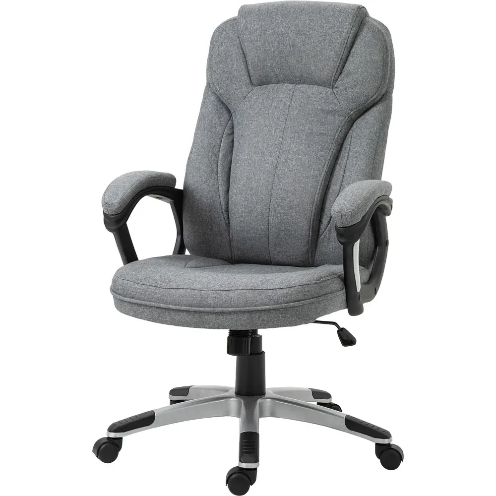 Portland Swivel Office Chair with Headrest - Grey, Linen