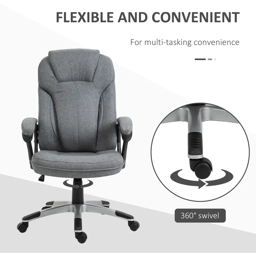 Portland Swivel Office Chair with Headrest - Grey, Linen