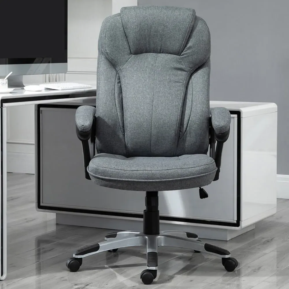 Portland Swivel Office Chair with Headrest - Grey, Linen image