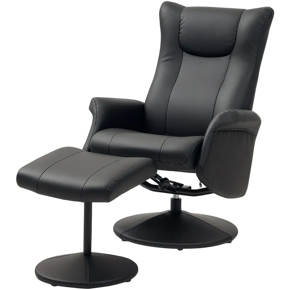 Portland Swivel Recliner Chair with Footstool - Black