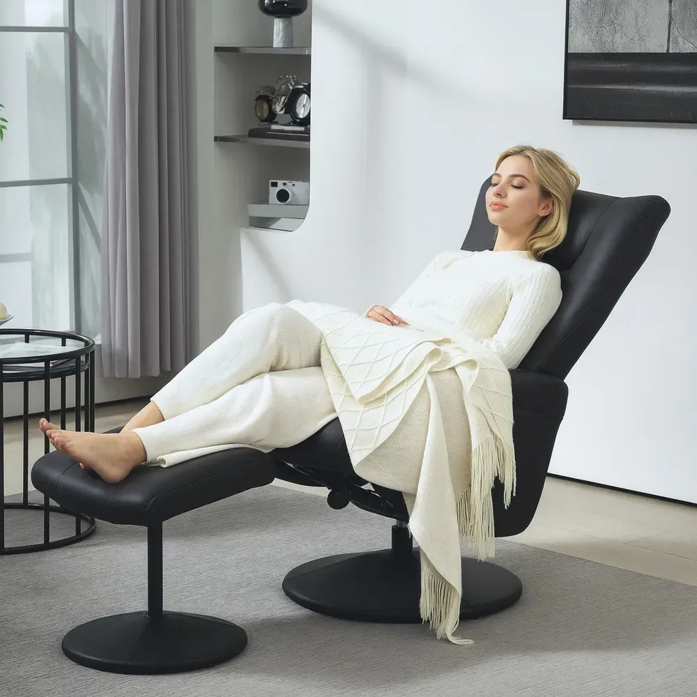 Portland Swivel Recliner Chair with Footstool - Black