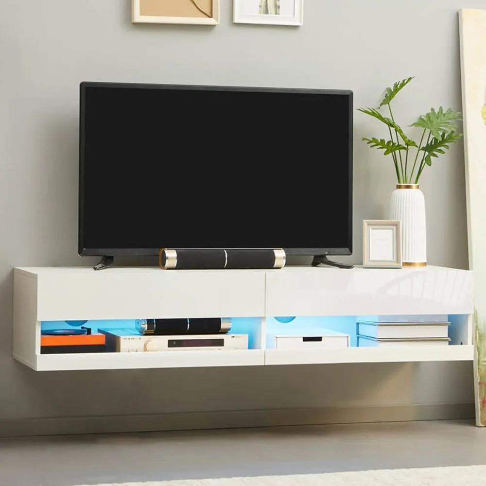 Portland Wall Mounted TV Unit Cabinet with LED - White image