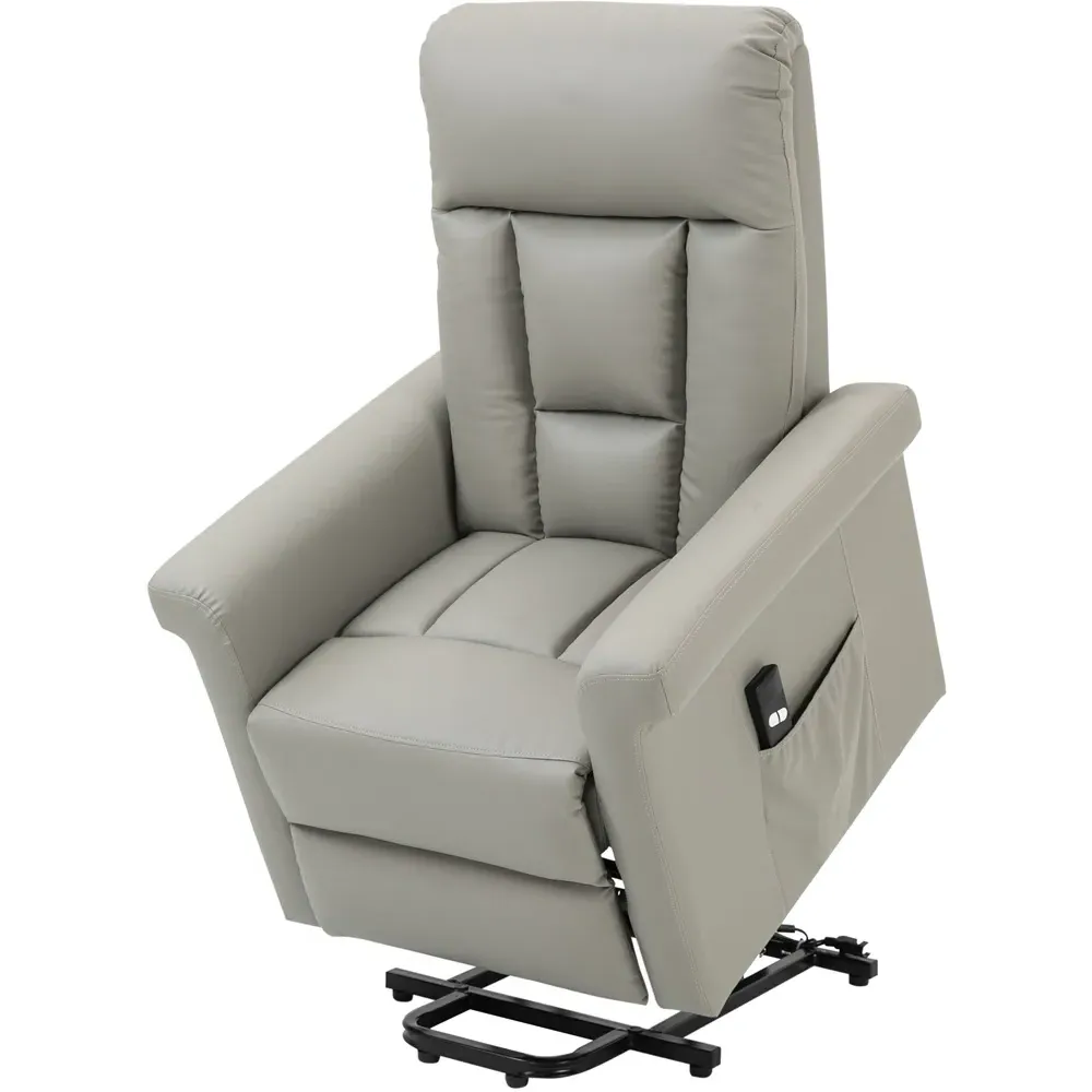 Power Lift Recliner Chair with Remote - Light Grey, PU Leather